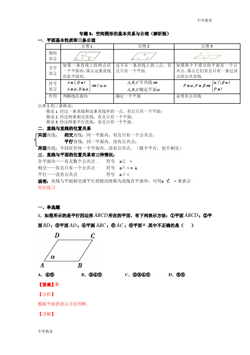 专题3 空间图形的基本关系与公理(解析版)-2021年高考数学立体几何中必考知识专练