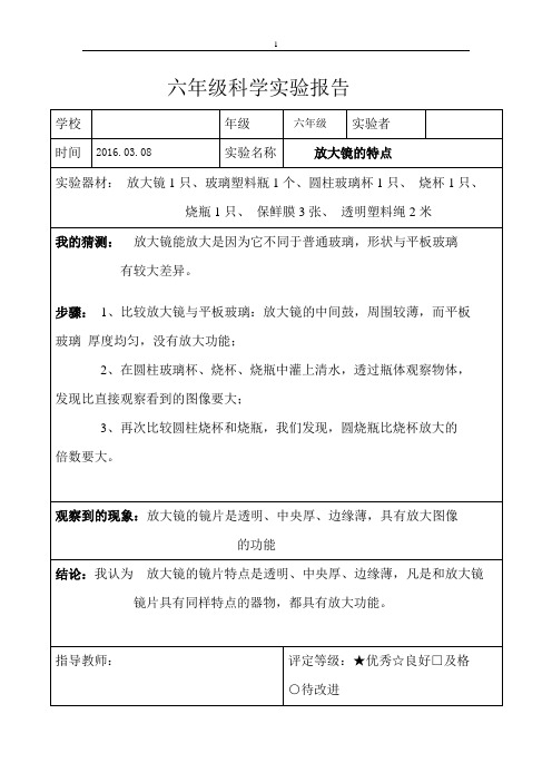 教科版六年级科学下册实验报告单(全)