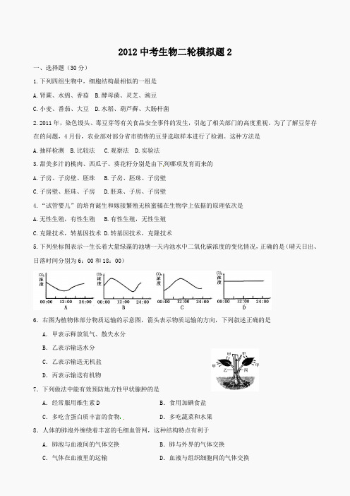 2012中考生物二轮模拟题2