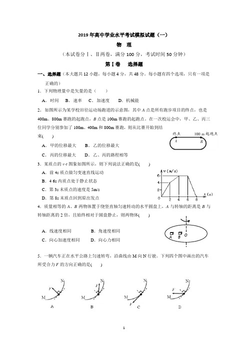 辽宁省大连市2019年高中生学业水平考试模拟物理试题(一)