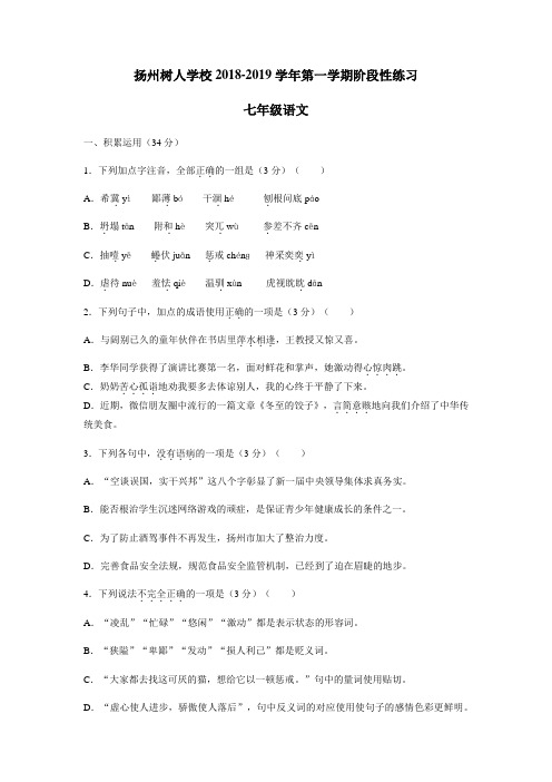 最新18—19学年七年级12月月考语文试题(附答案)