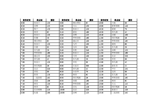 锡林浩特市汽车时刻表