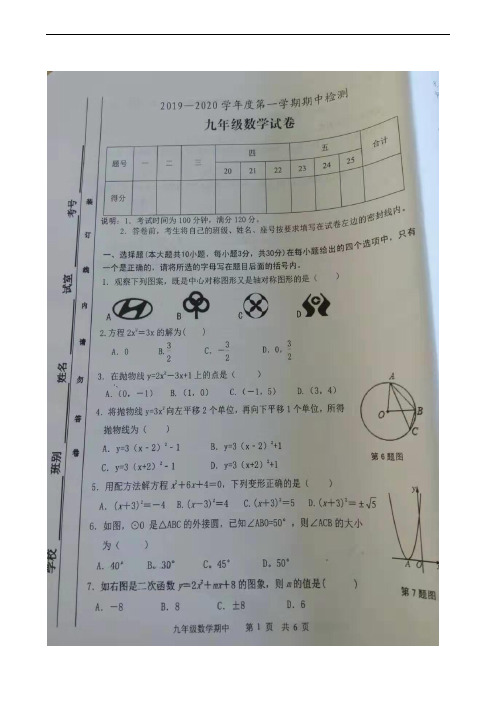 广东省江门市恩平市2020届九年级上学期期中考试数学试题(扫描版)