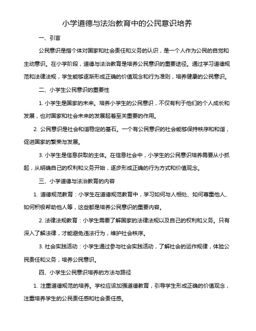 小学道德与法治教育中的公民意识培养