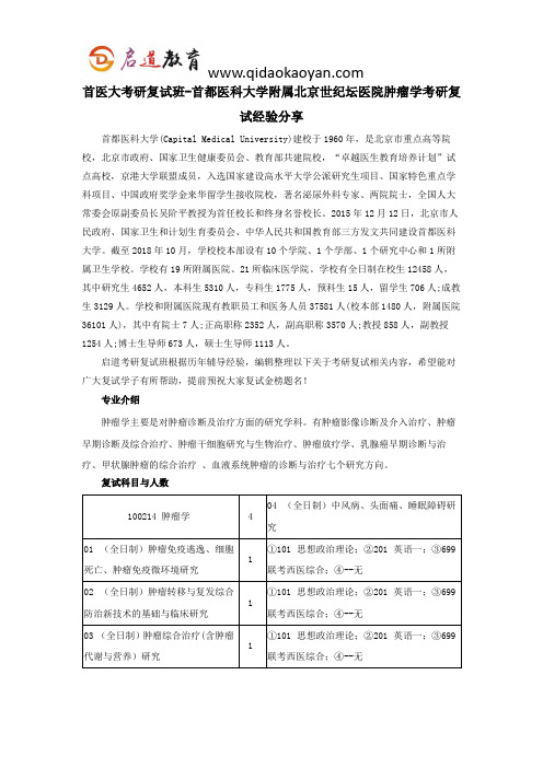 首医大考研复试班-首都医科大学附属北京世纪坛医院肿瘤学考研复试经验分享