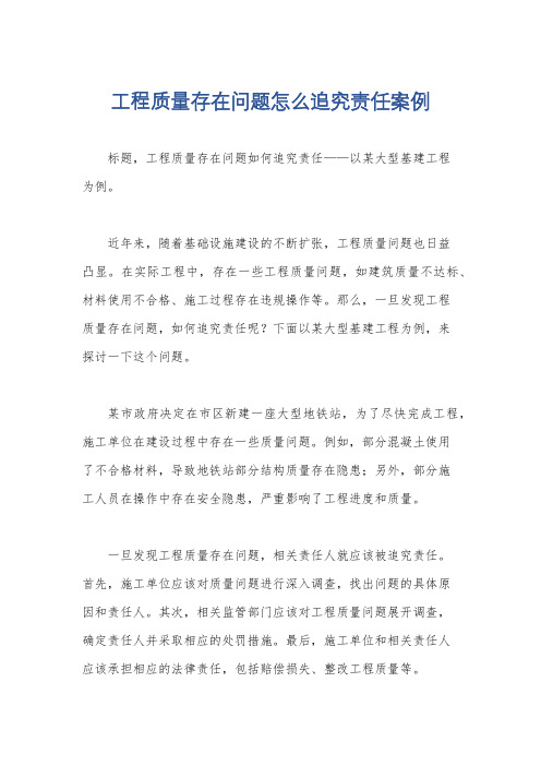 工程质量存在问题怎么追究责任案例