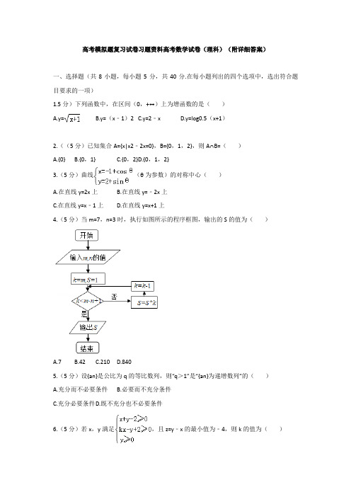 高考模拟题复习试卷习题资料高考数学试卷理科附详细答案