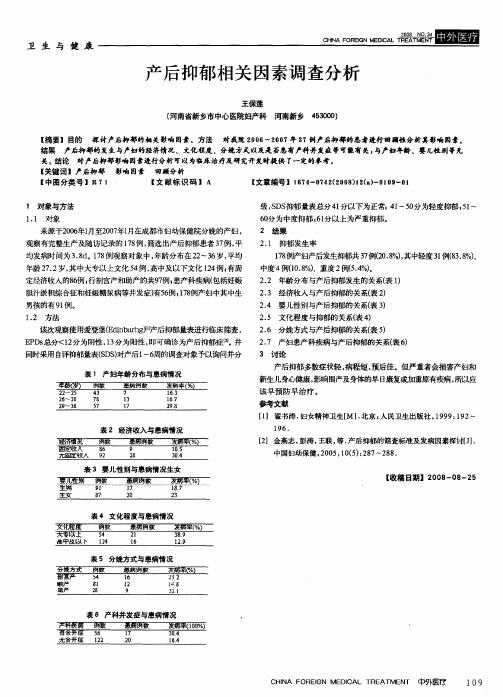 产后抑郁相关因素调查分析