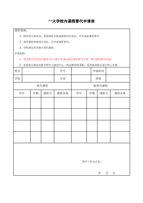 山东理工大学校内课程替代申请表【模板】