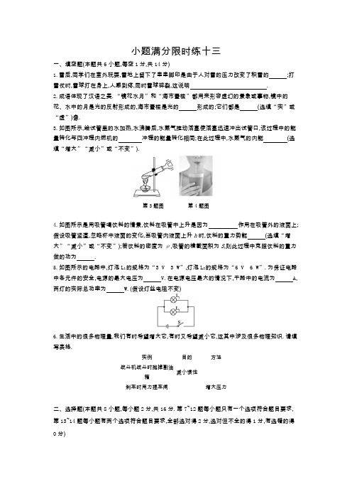 2021年中考物理复习   小题满分限时练十三