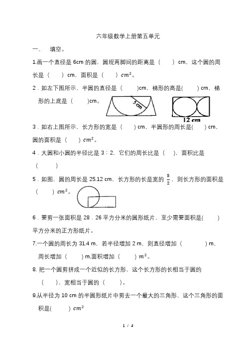 人教版小学数学六年级上册《第五单元圆》单元测试(无答案)