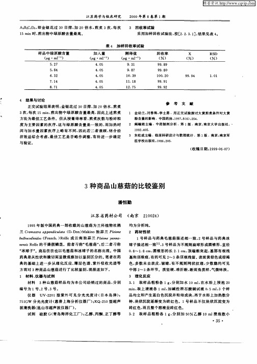 3种商品山慈菇的比较鉴别