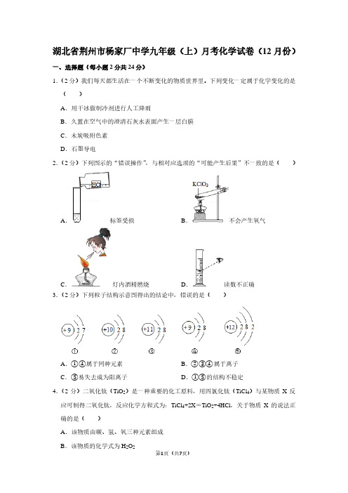 湖北省荆州市杨家厂中学九年级(上)月考化学试卷(12月份)