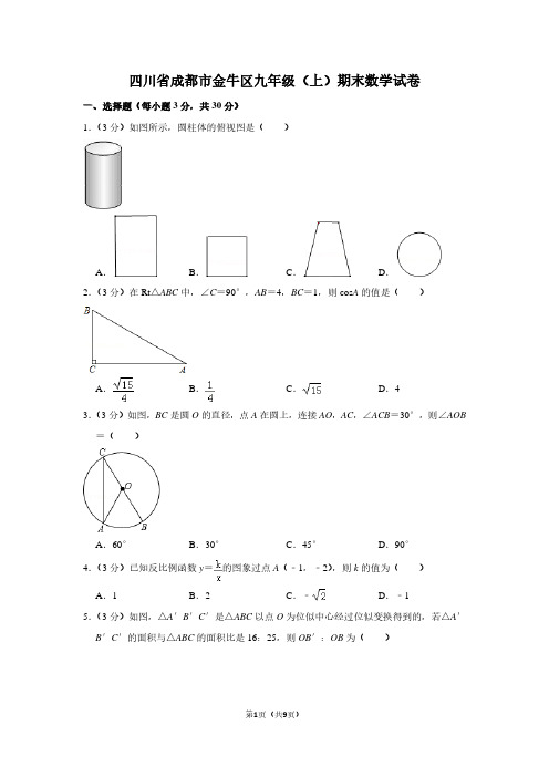 四川省成都市金牛区九年级(上)期末数学试卷