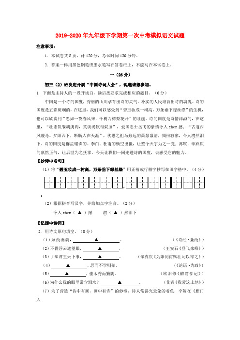 2019-2020年九年级下学期第一次中考模拟语文试题