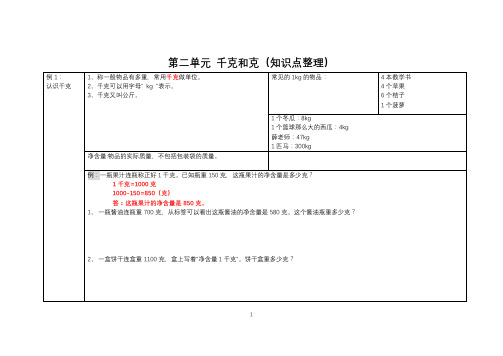 3上 第二单元 千克和克(知识点整理) (最新)