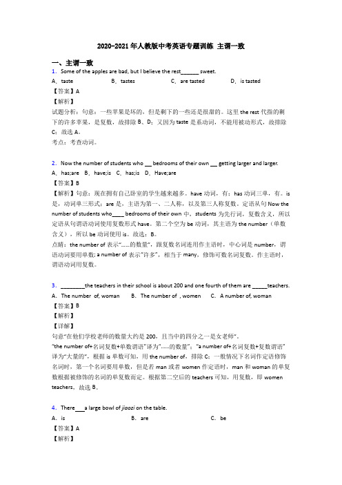 2020-2021年人教版中考英语专题训练 主谓一致