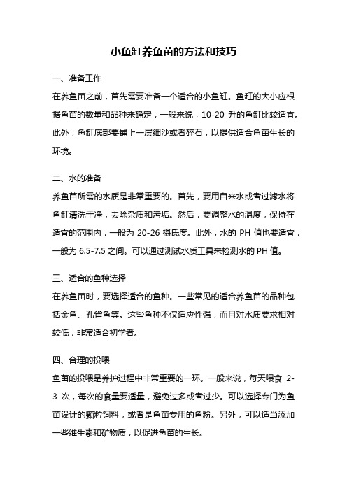 小鱼缸养鱼苗的方法和技巧