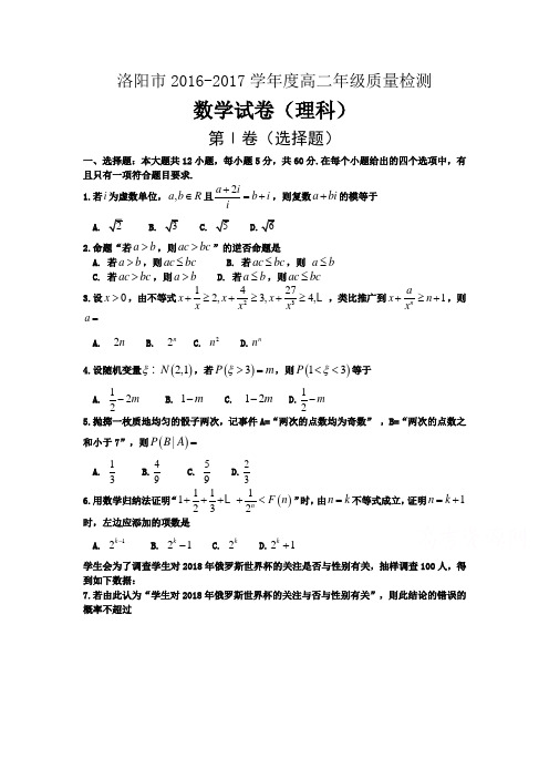 河南省洛阳市2016-2017学年高二下学期期末质量检测(6月)数学(理)-含答案