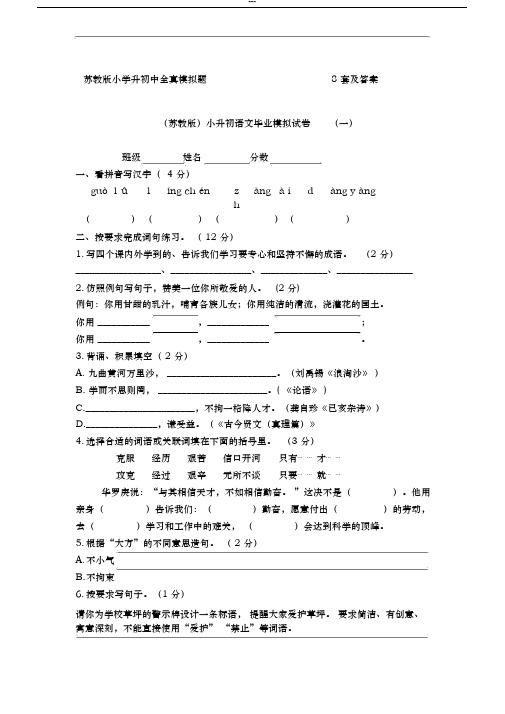 小升初六年级下册语文毕业精品模拟试卷8套含答案