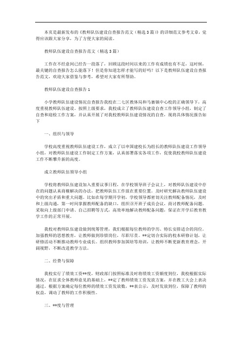 教师队伍建设自查报告范文(精选3篇)