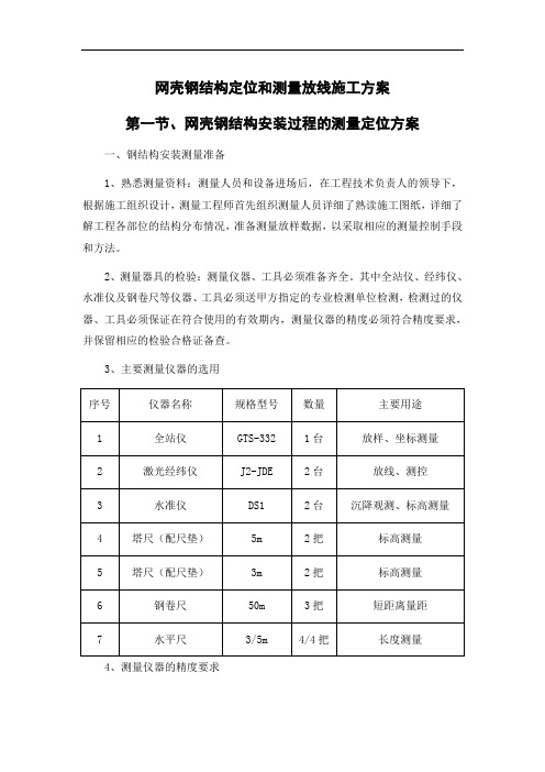 网壳钢结构定位和测量放线施工方案