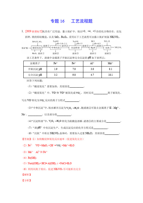 专题16 工艺流程题(解析版)