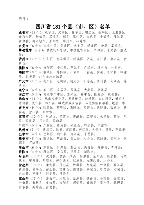 四川省辖181个县(市、区)名单