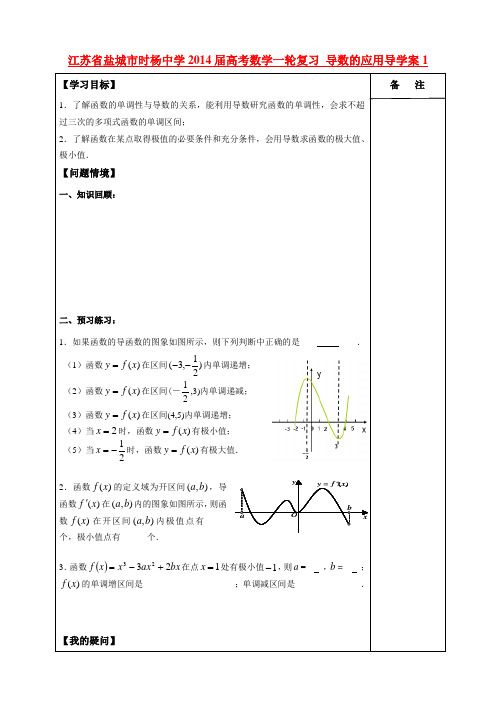 江苏省盐城市时杨中学2014届高考数学一轮复习 导数的应用导学案1