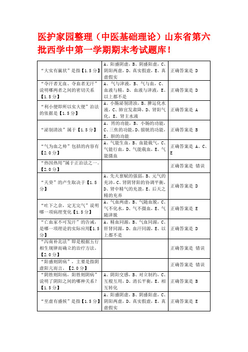 2024年山东省第6批西学中考试题库《中医基础理论》