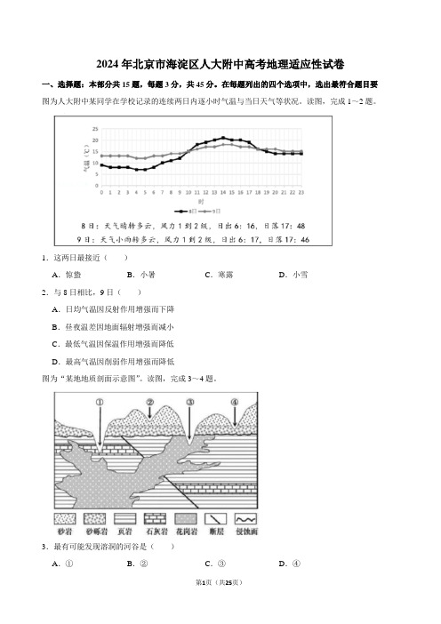 2024年北京市海淀区人大附中高考地理适应性试卷