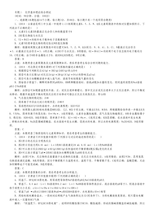 2015届高考化学二轮复习综合测试：专题二 化学基本理论2.pdf