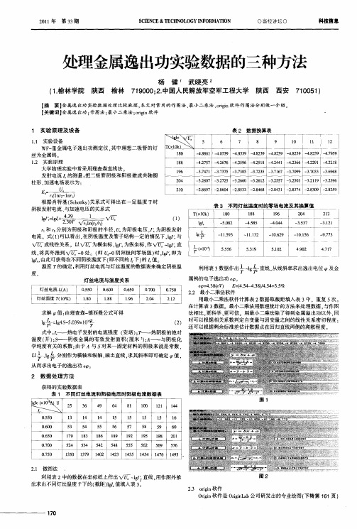 处理金属逸出功实验数据的三种方法