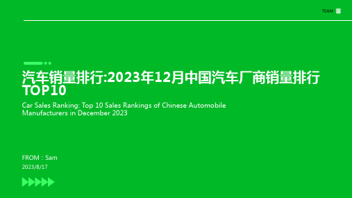 2023年12月中国汽车厂商销量排行榜前十名