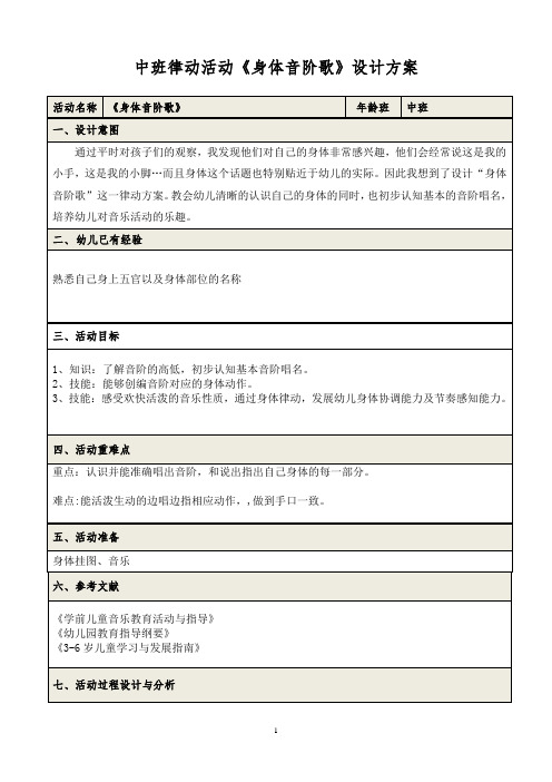 幼儿园中班律动活动《身体音阶歌》教案