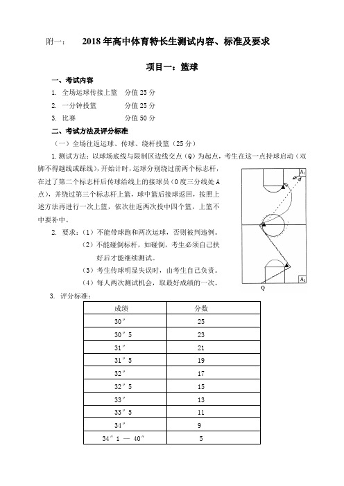 附一2018年高中体育特长生测试内容标准及要求