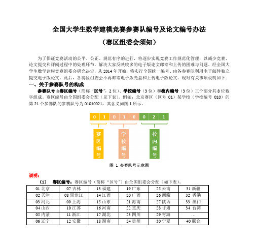 全国大学生数学建模竞赛参赛队编号及论文编号办法