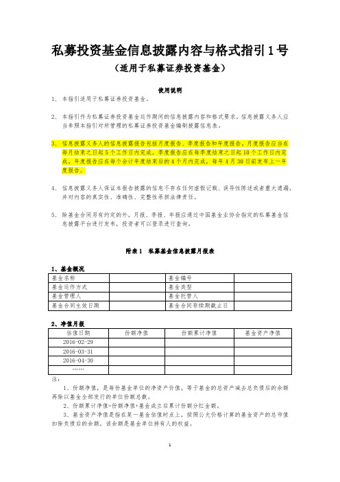 季报-月报-年报。私募投资基金信息披露内容与格式指引1号(适用私募证券投资基金)