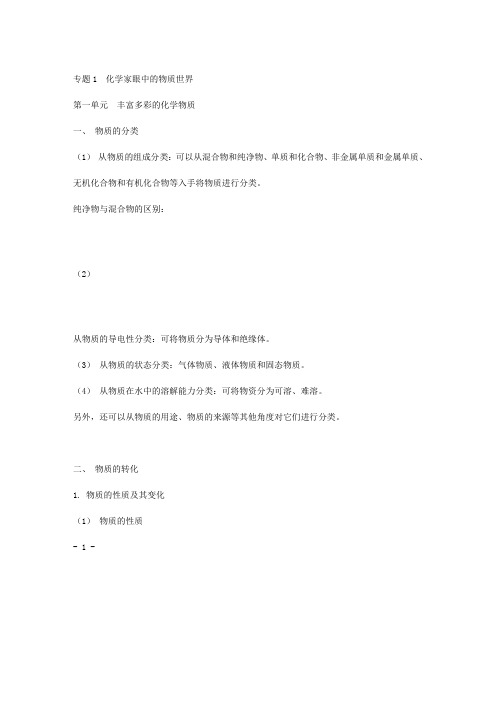 高中化学苏教版必修1_知识点全面总结