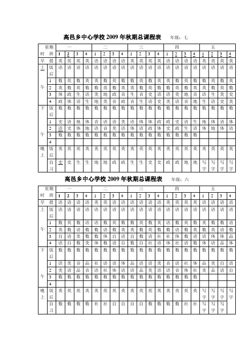 总课程表  年级：