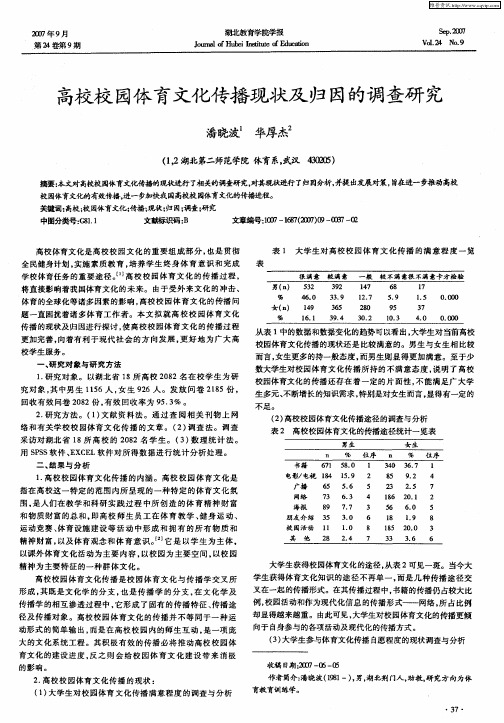 高校校园体育文化传播现状及归因的调查研究