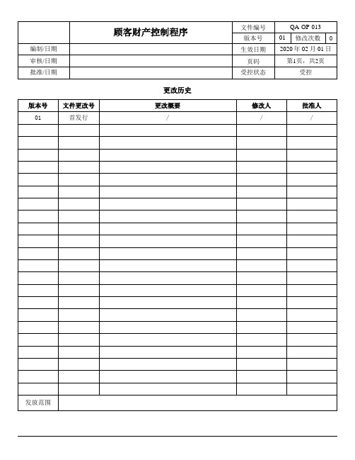 ISO13485-2016顾客财产控制程序