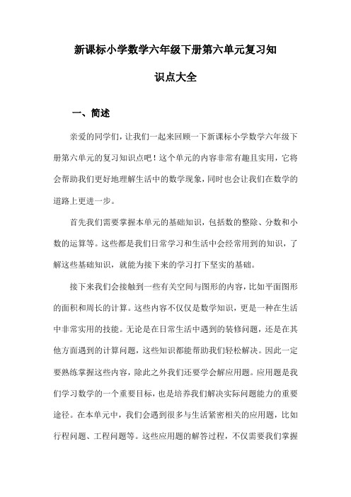 新课标小学数学六年级下册第六单元复习知识点大全