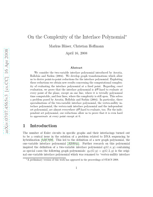 On the Complexity of the Interlace Polynomial