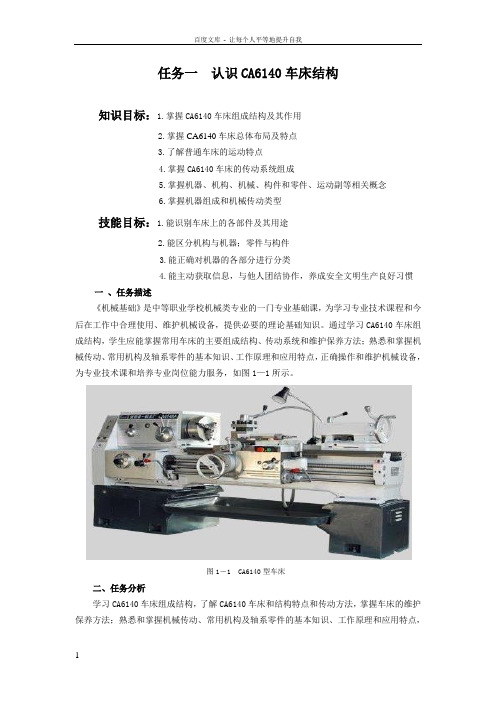 任务一认识CA6140车床结构