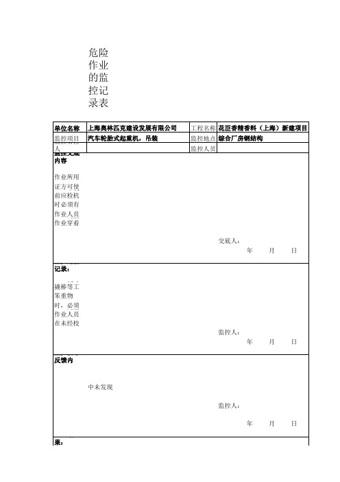 危险作业的监控记录表