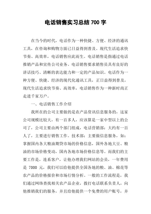 电话销售实习总结700字