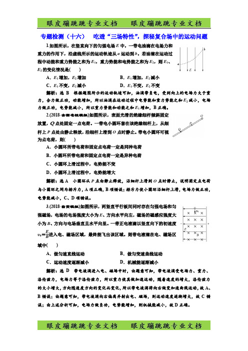 高考物理通用版二轮复习专题检测：(十六) 吃透“三场特性”探秘复合场中的运动问题