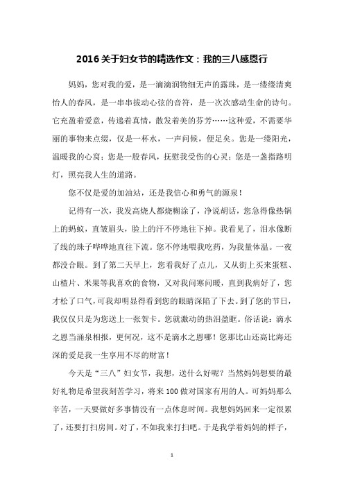 2016关于妇女节的精选作文:我的三八感恩行