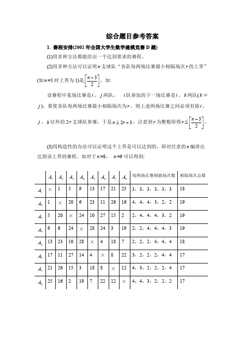 数学建模综合题目参考答案